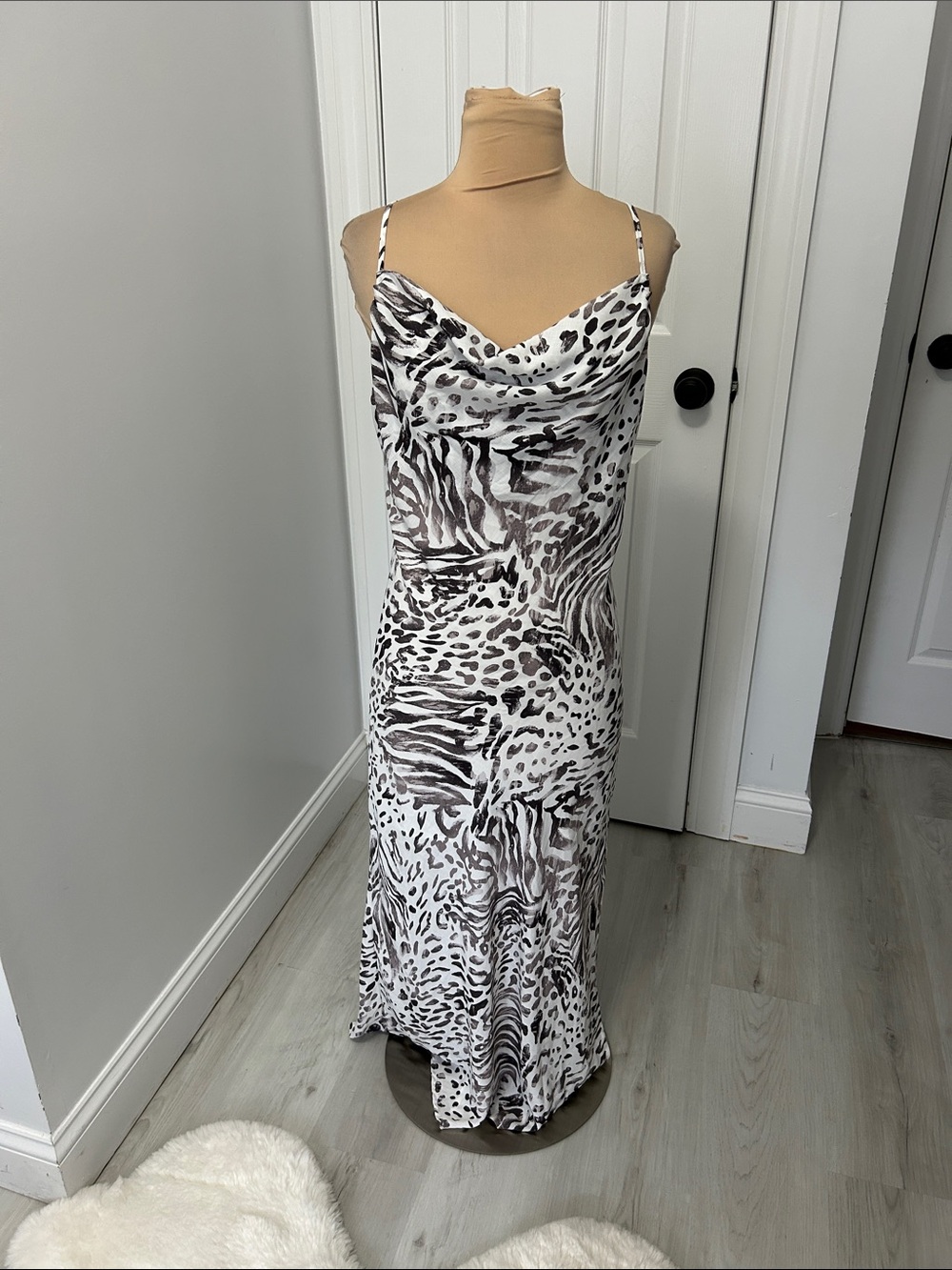 Vici Draped Neck Animal Print Slip Maxi Dress - Picture 2 of 8
